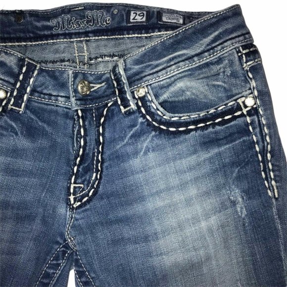 Miss Me JPS5014 Distressed Embroidered Flap Pockets Croppped Crop Jeans 29 18 - Picture 5 of 9